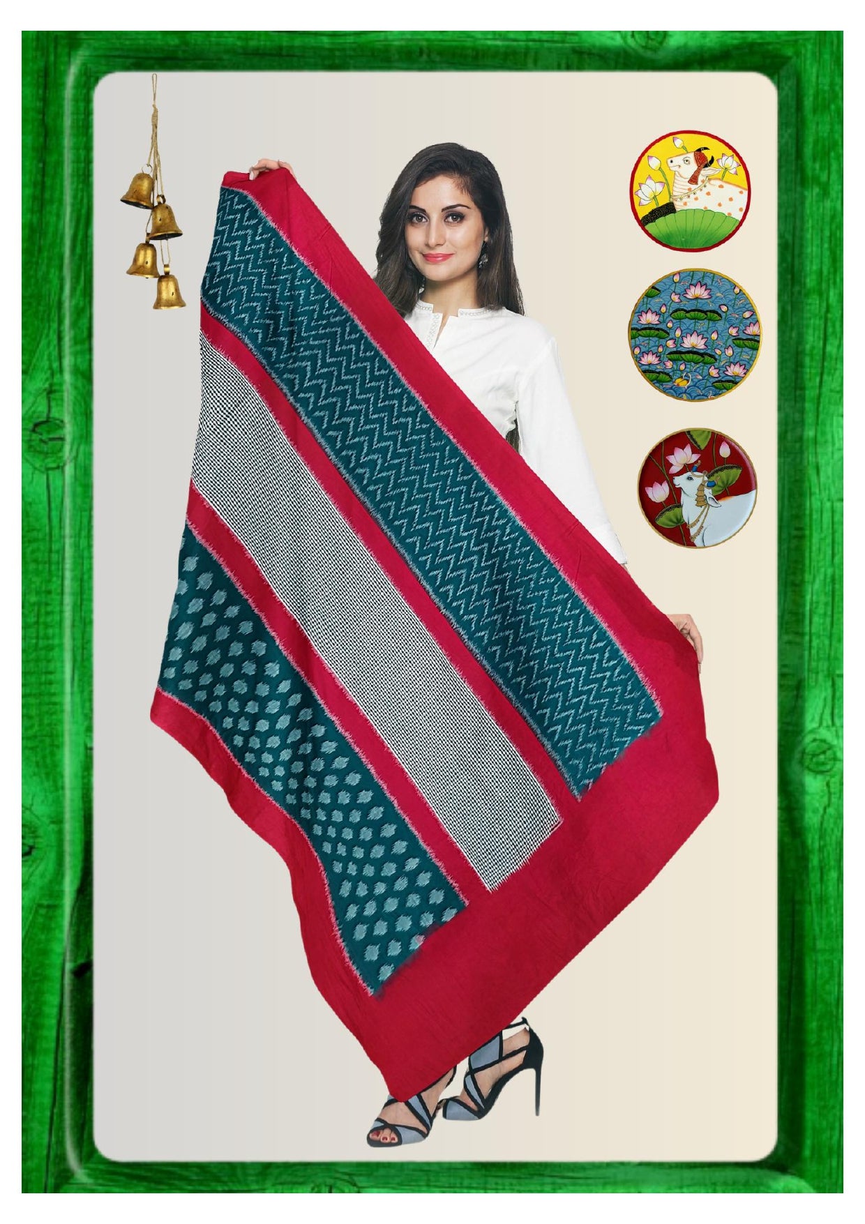 Ikkat Handloom Pochampally Cotton Dupatta