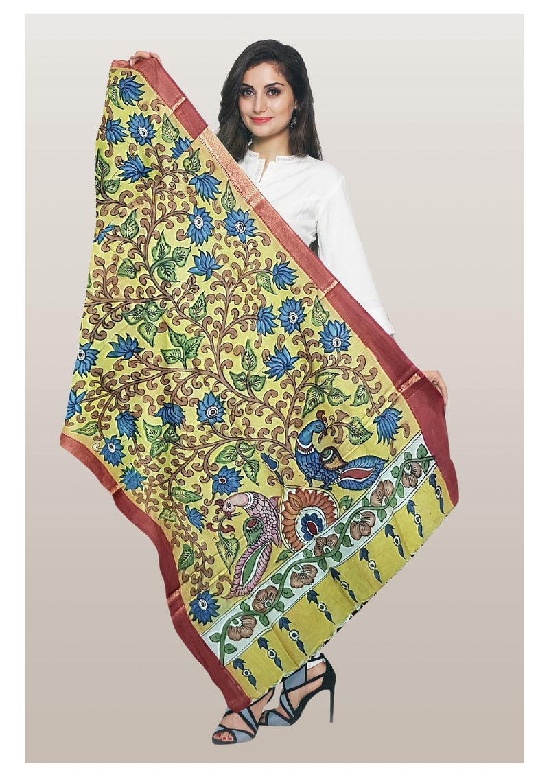 Pen Kalamkari Dupatta - Handcrafted