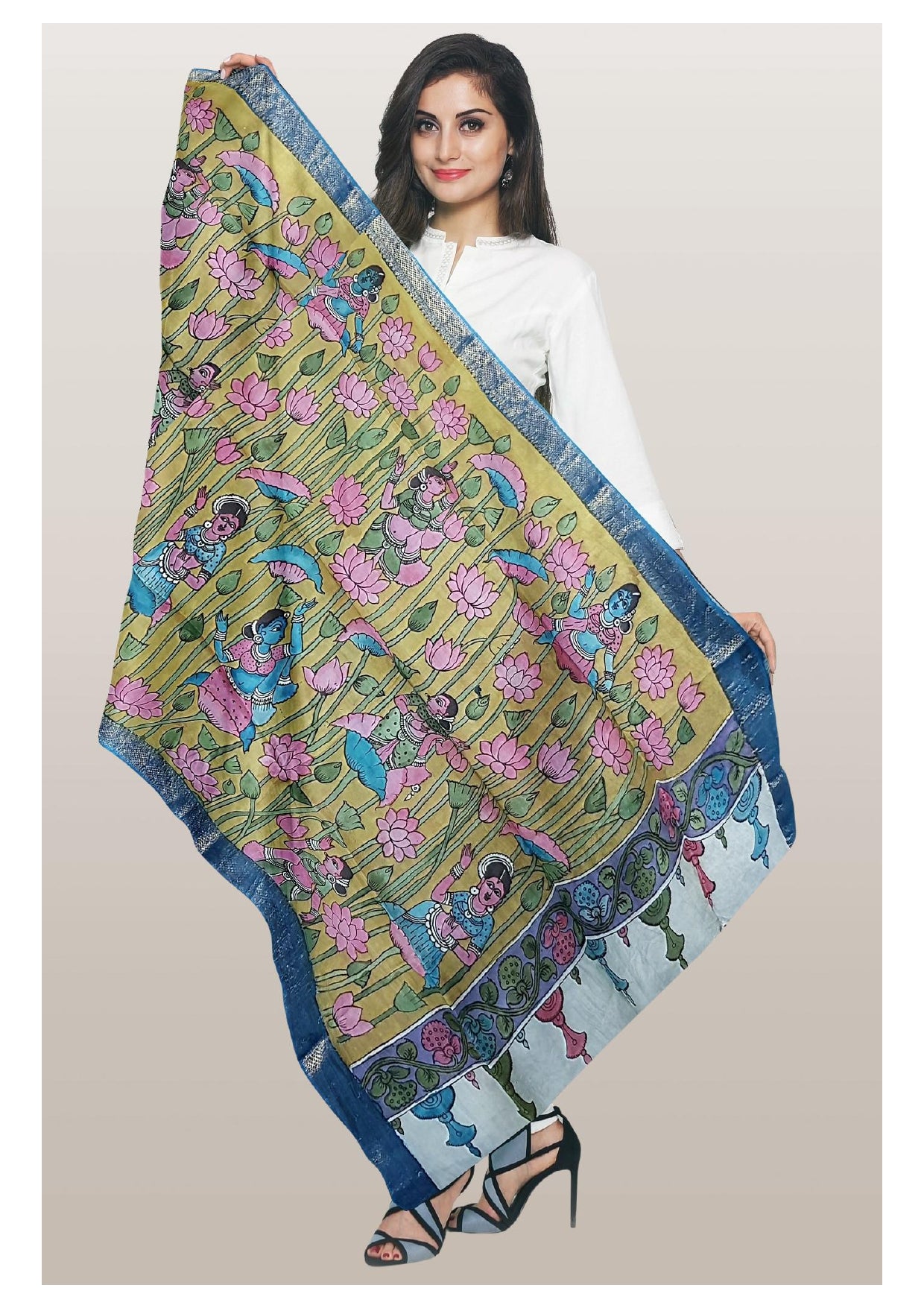 Pen Kalamkari Dupatta - Handcrafted