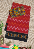 Ikkat Handloom Mercerized Cotton Saree + Kalamkari Blouse