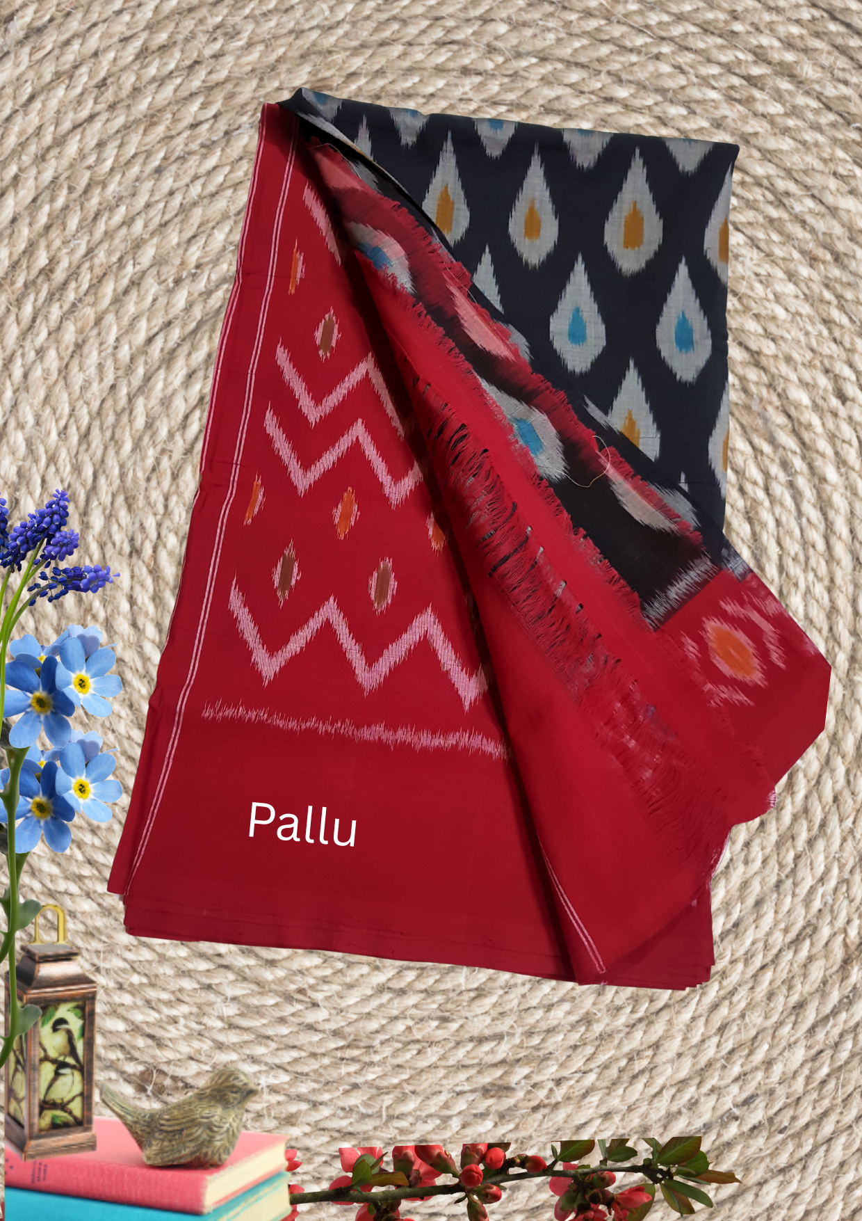 Ikkat Handloom Mercerized Cotton Saree + Kalamkari Blouse