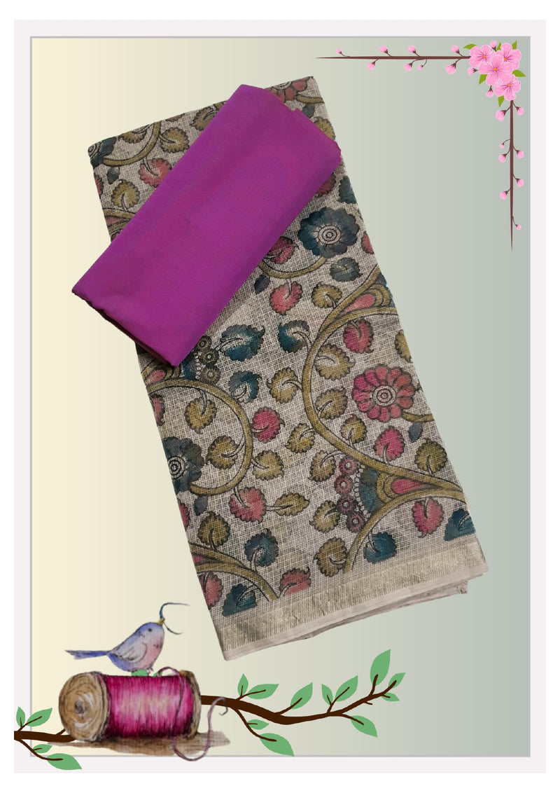 Kota Cotton Kalamkari Sarees with Zari Border