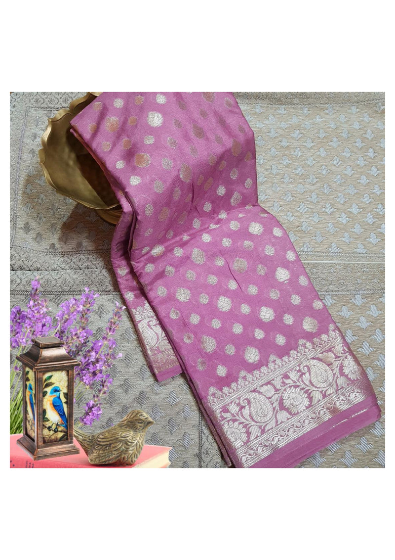 Banarasi Silky Georgette – Antique Gold Zari Buta, Border & Pallu