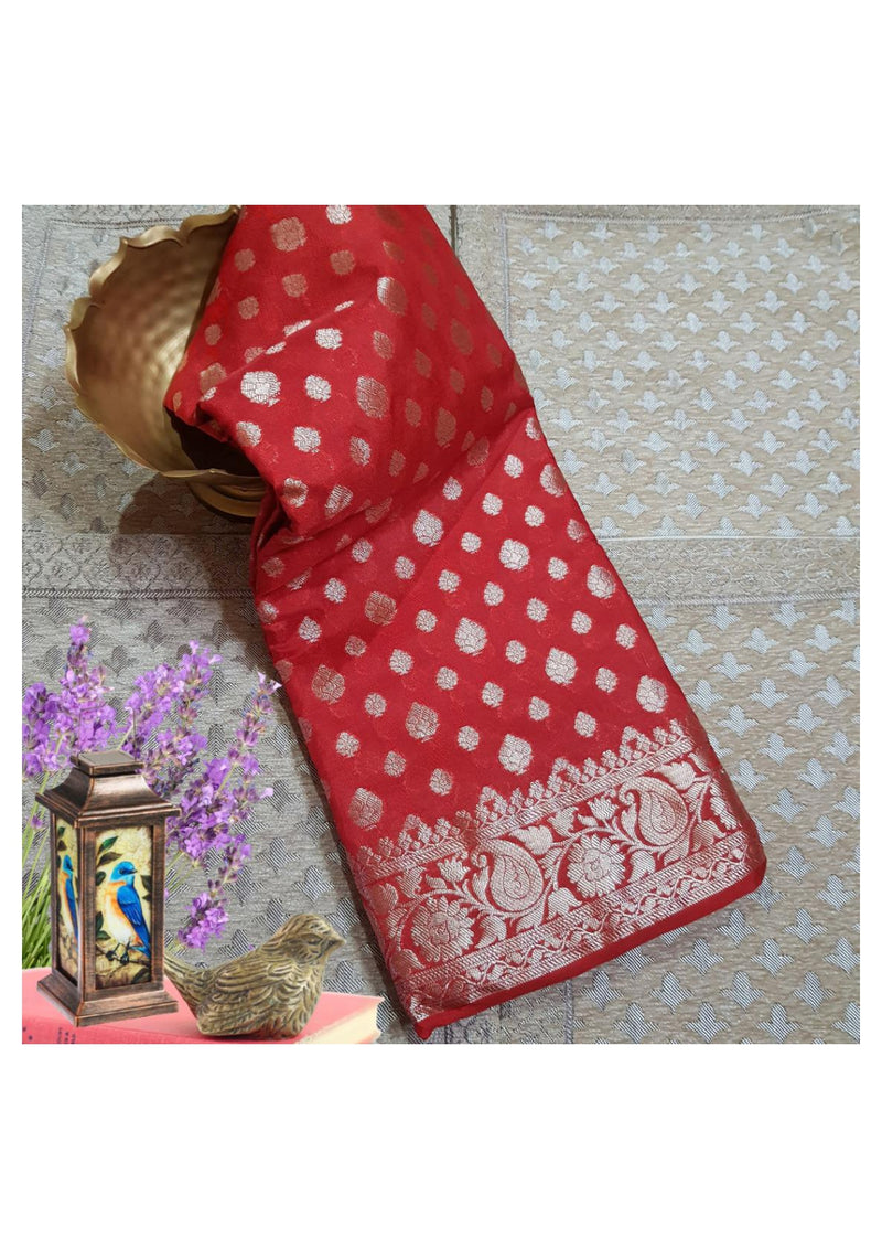 Banarasi Silky Georgette – Antique Gold Zari Buta, Border & Pallu