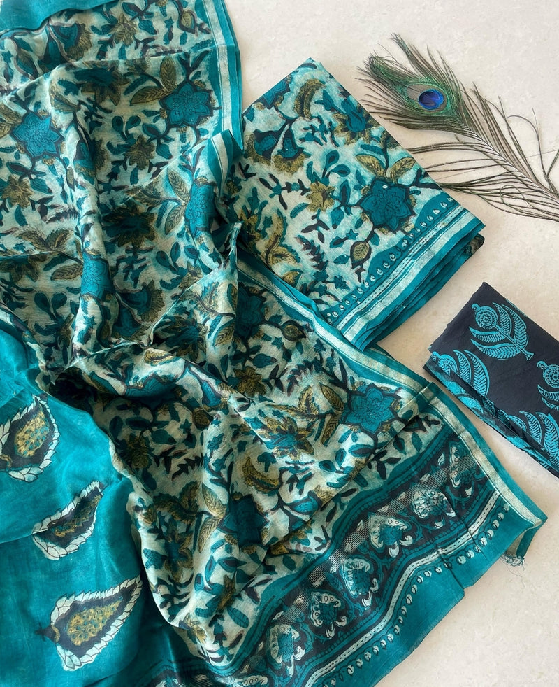 Pure Chanderi Silk Dress Material - Natural Palnt based Dyes