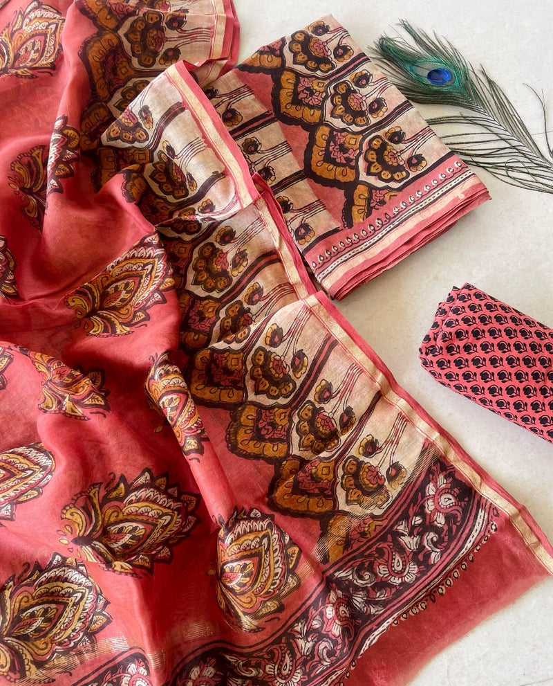 Pure Chanderi Silk Dress Material - Natural Palnt based Dyes