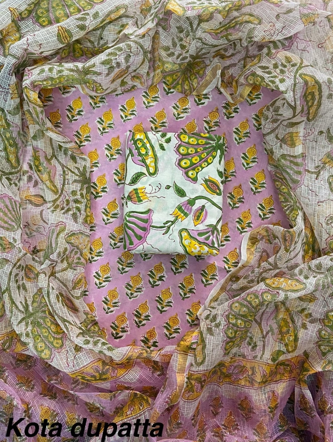 Pure Cotton Dress Material - with Pure Kota Cotton Dupatta - Block Print