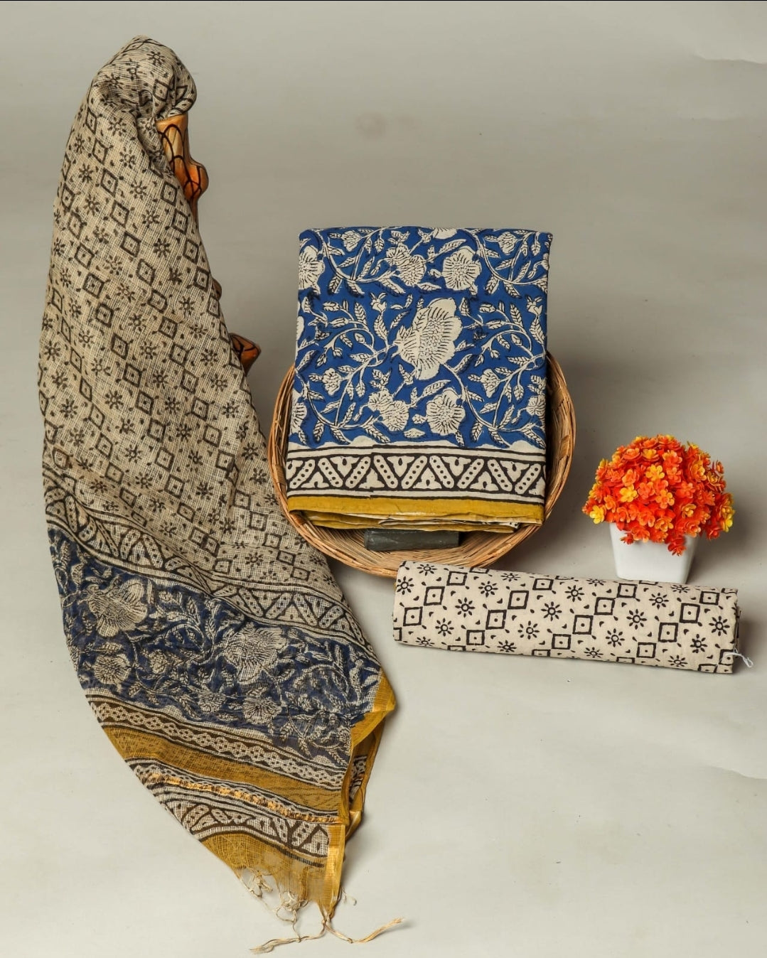 Pure Cotton Dress Material - with Pure Kota Cotton Dupatta - Block Print