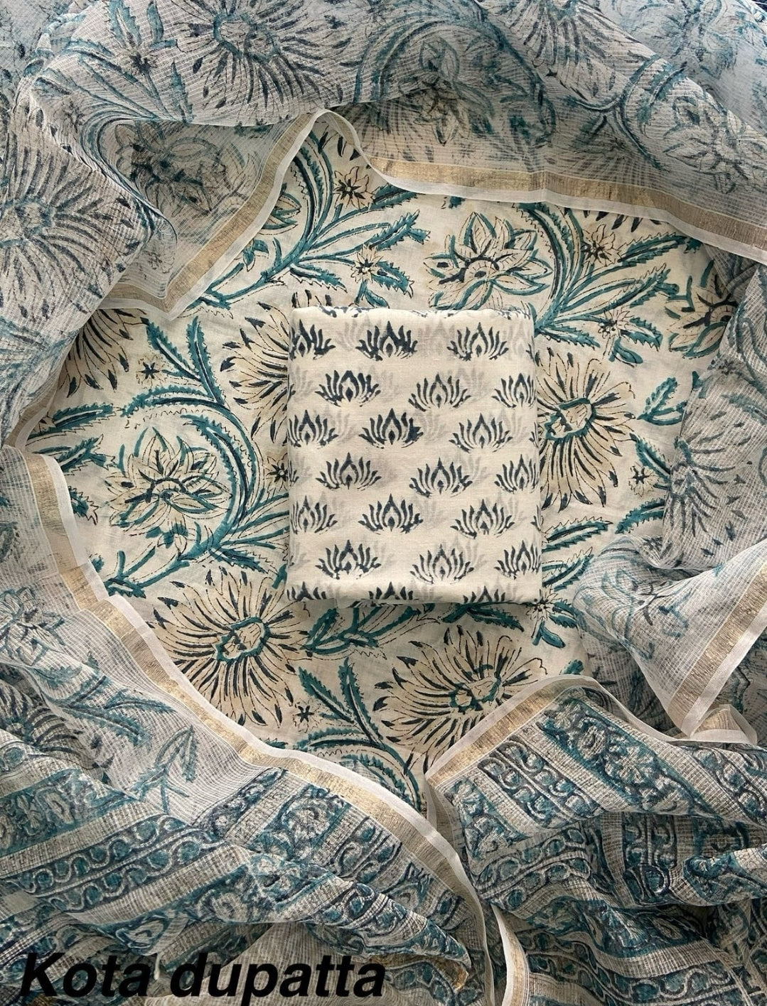 Pure Cotton Dress Material - with Pure Kota Cotton Dupatta - Block Print