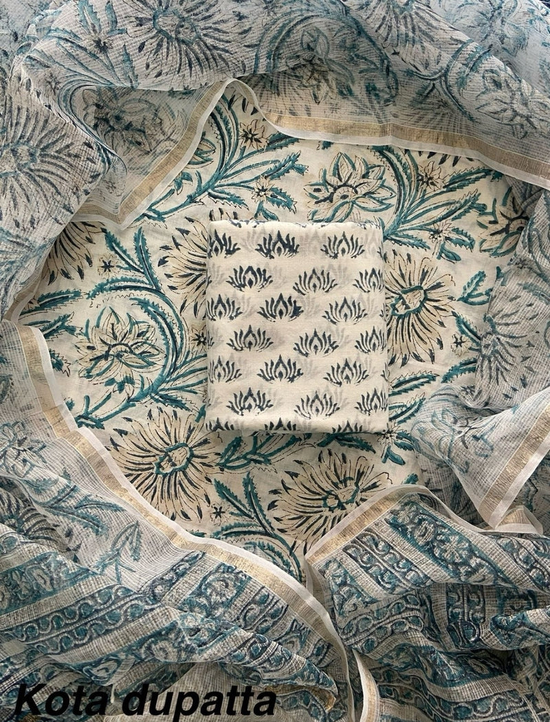Pure Cotton Dress Material - with Pure Kota Cotton Dupatta - Block Print