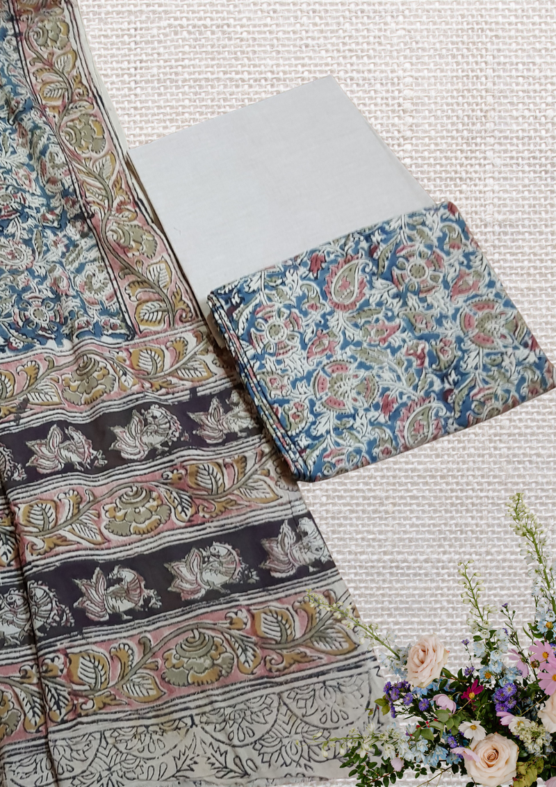 Kalamkari Block Print Dress Material – Natural Colors