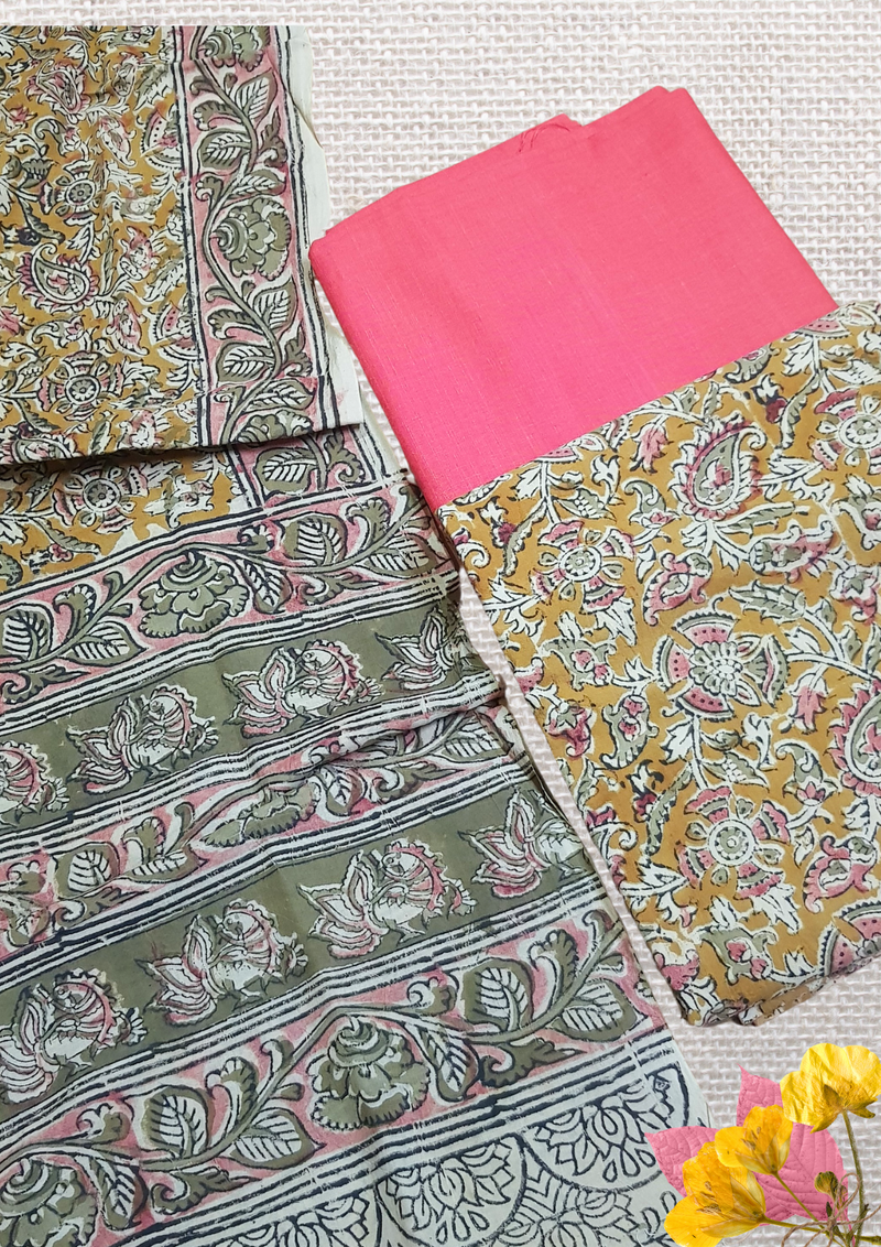Kalamkari Block Print Dress Material – Natural Colors