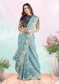 Banarasi Georgette Saree – Antique Gold Zari Buta - Kalamkari Blouse with zari work