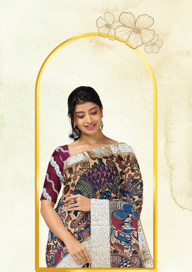 Pen Kalamkari Saree - Handcrafted