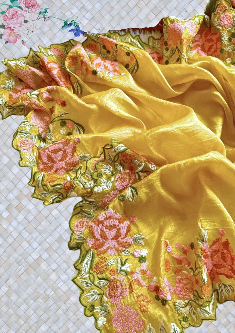 Premium Crush Silk Embroidery Saree