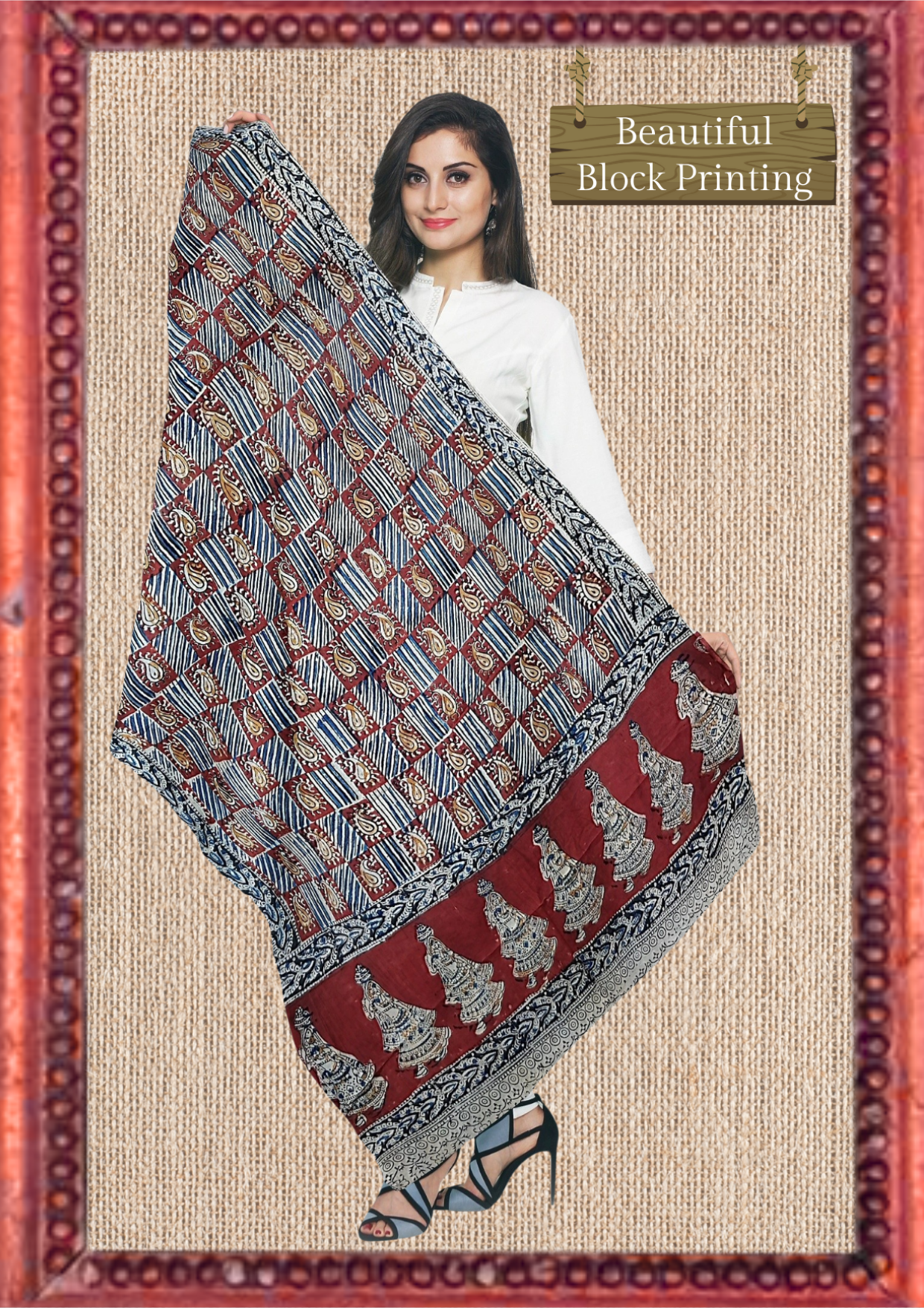Block Printed Cotton Mulmul Kalamkari Dupatta