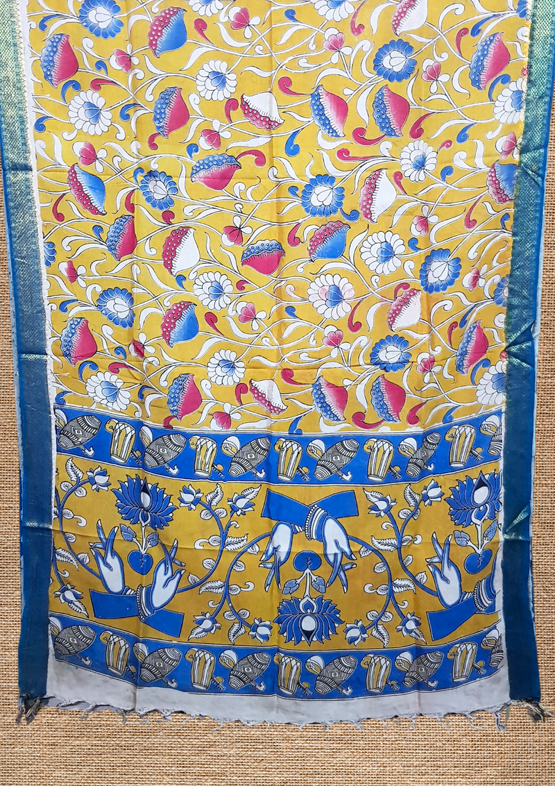 Nellore Silk Kalamkari Dupatta with Nizam Zari Border