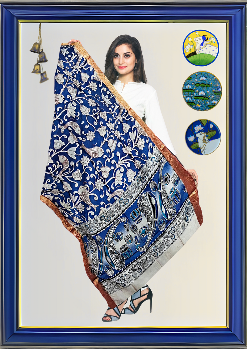 Nellore Silk Kalamkari Dupatta with Nizam Zari Border