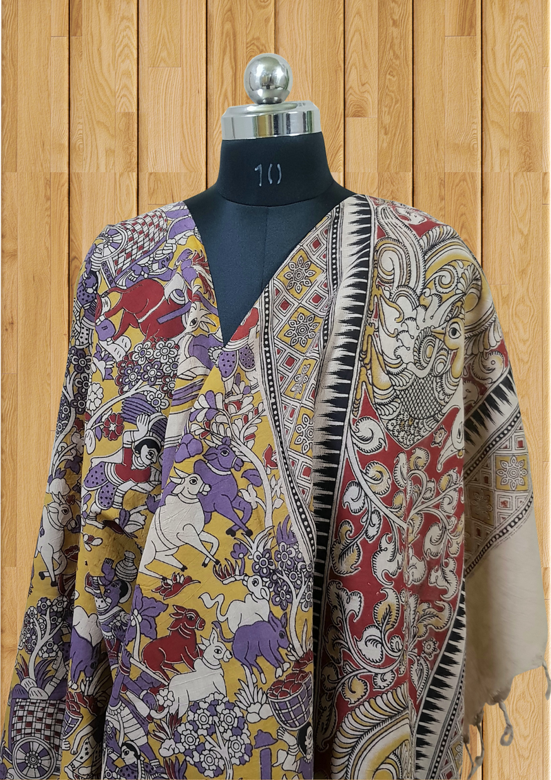 Cotton Dupatta Kalamkari - Handmade