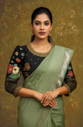 Raw Silk Saree - Kalamkari hand work blouse
