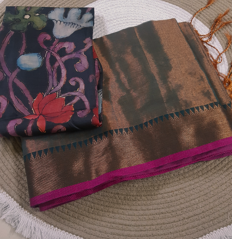 Tissue Silk with Zari Temple Border