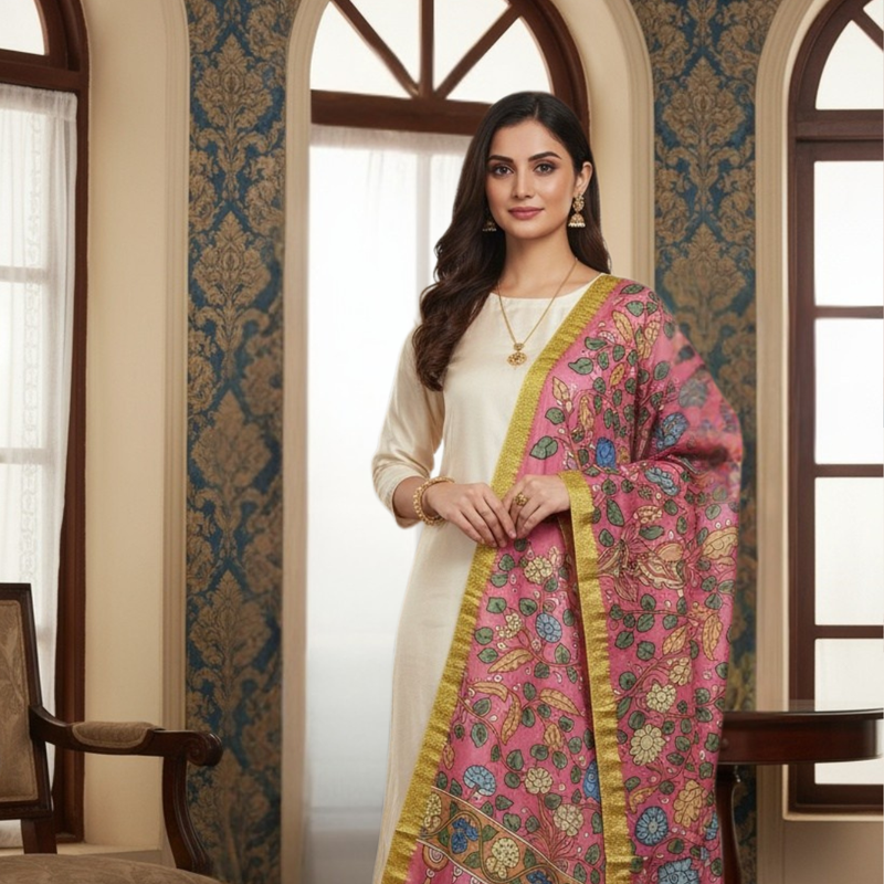 Pen Kalamkari Dupatta