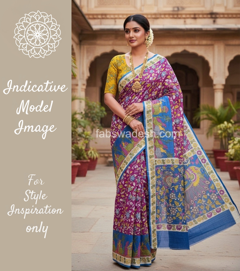 Pure Banarasi Premium Fine Silk Pen Kalamkari Saree
