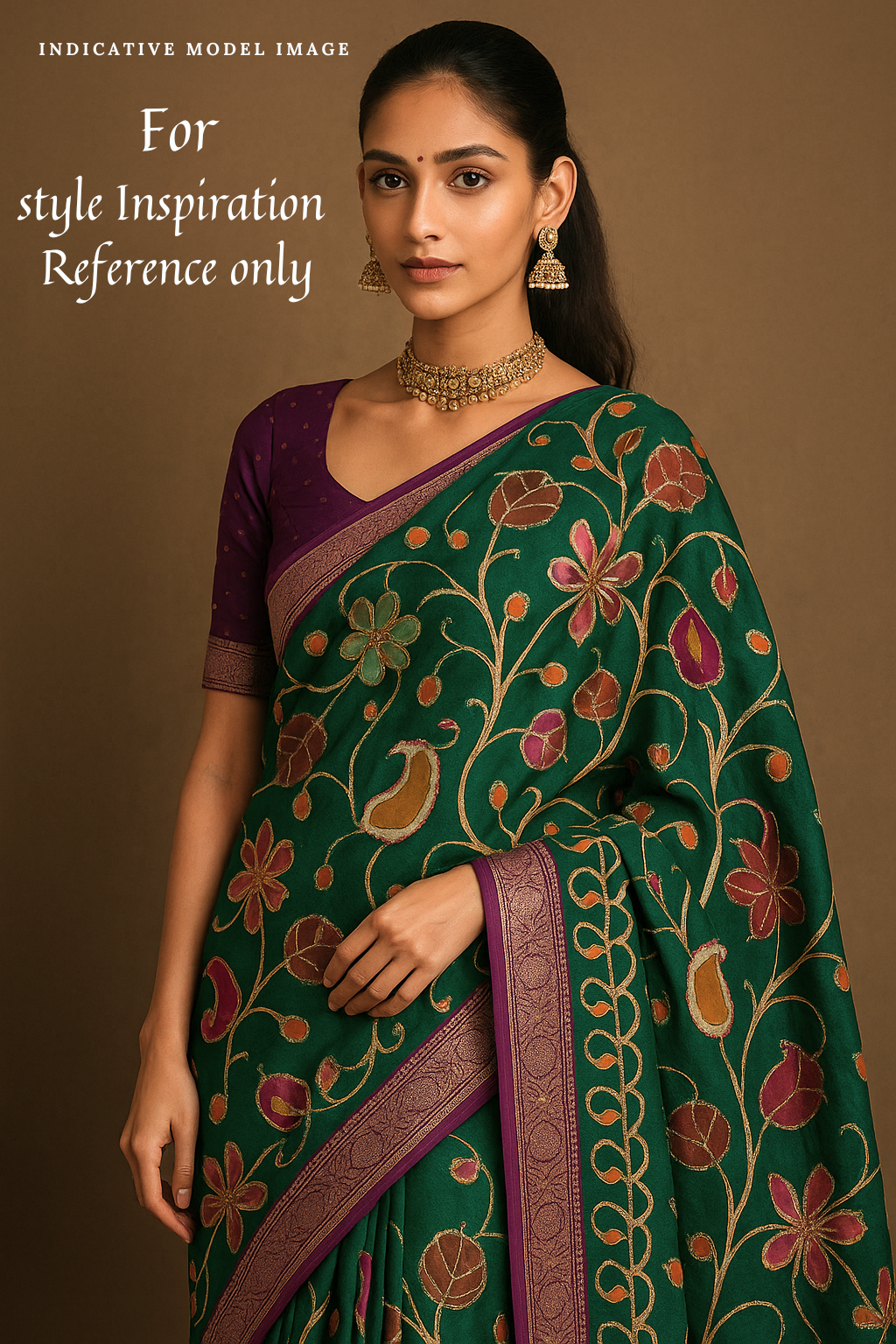 Pure Dola Crepe Silk Saree with Hand Embroidery & Zari Border – Elegant Floral Design