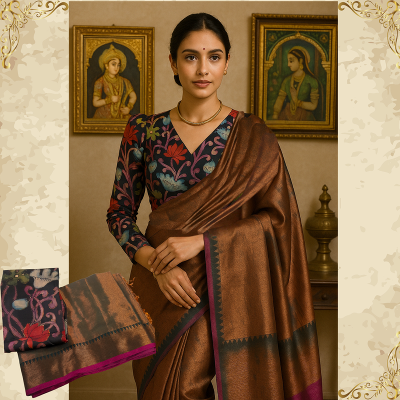 Tissue Silk with Zari Temple Border