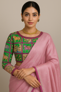 Raw Silk Saree - Kalamkari hand work blouse