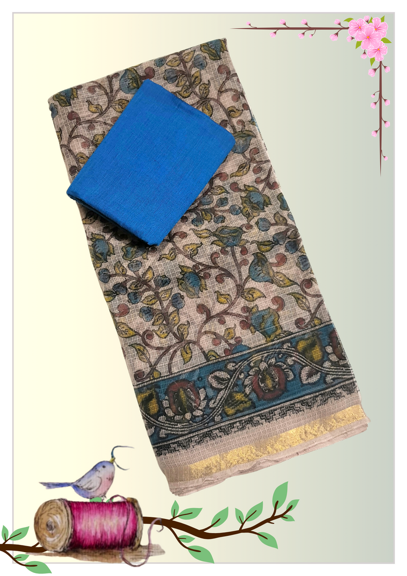 Kota Cotton Kalamkari Sarees with Zari Border