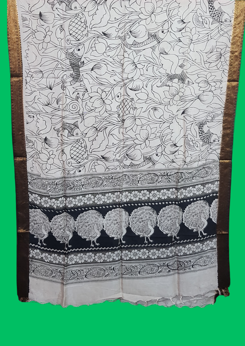 Nellore Silk Kalamkari Dupatta with Nizam Zari Border