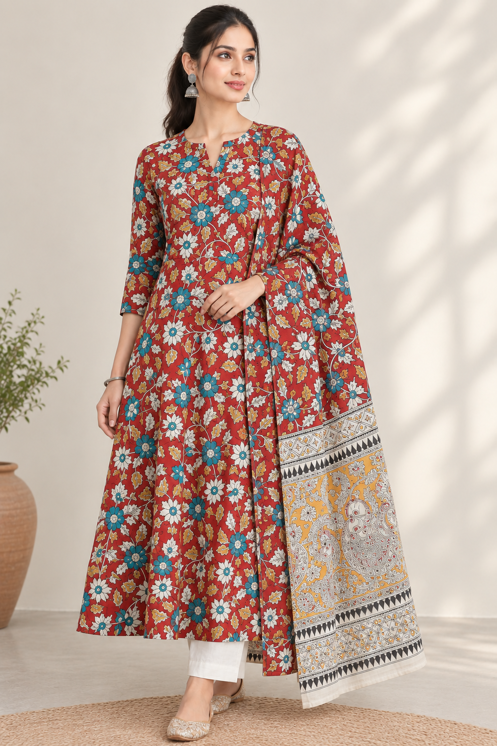 Kalamkari 2 pc set - Cotton Top & Cotton Dupatta